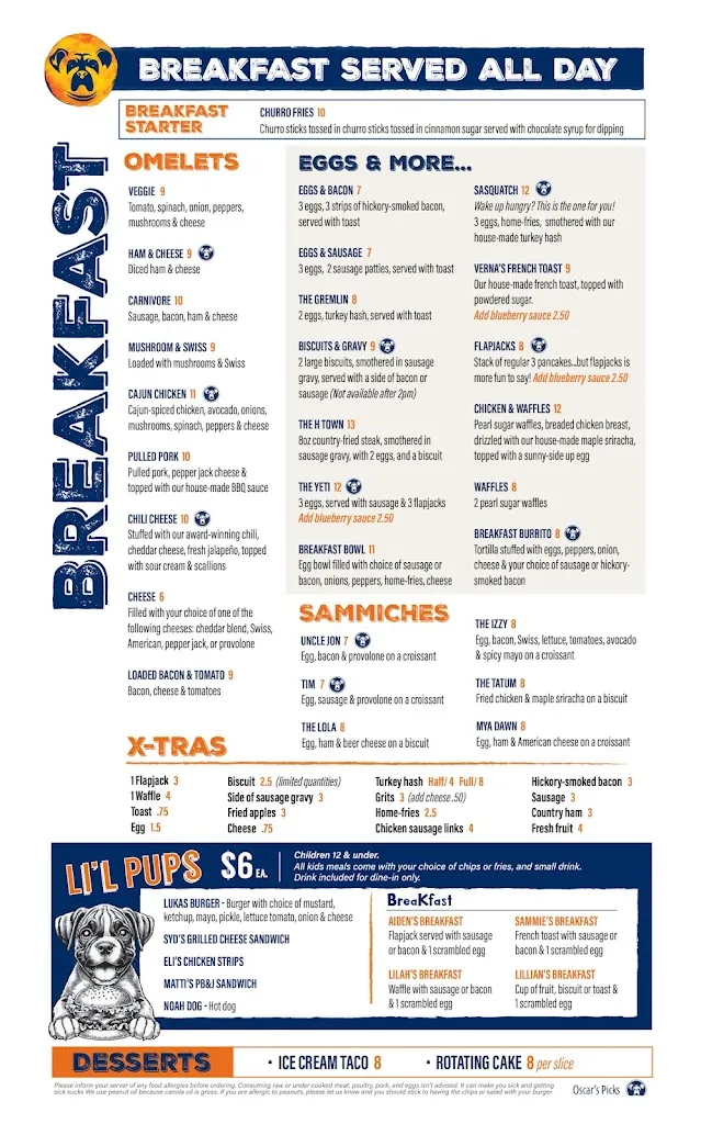 Menu_Oscar's Breakfast, Burgers & Brews_Barboursville, WV_image_old_3