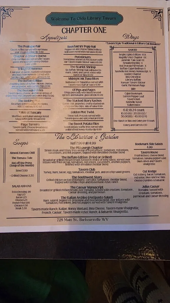 Menu_Olde Library Tavern_Barboursville, WV_image_old_1