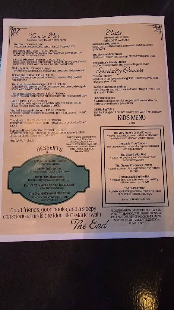 Menu_Olde Library Tavern_Barboursville, WV_image_old_2