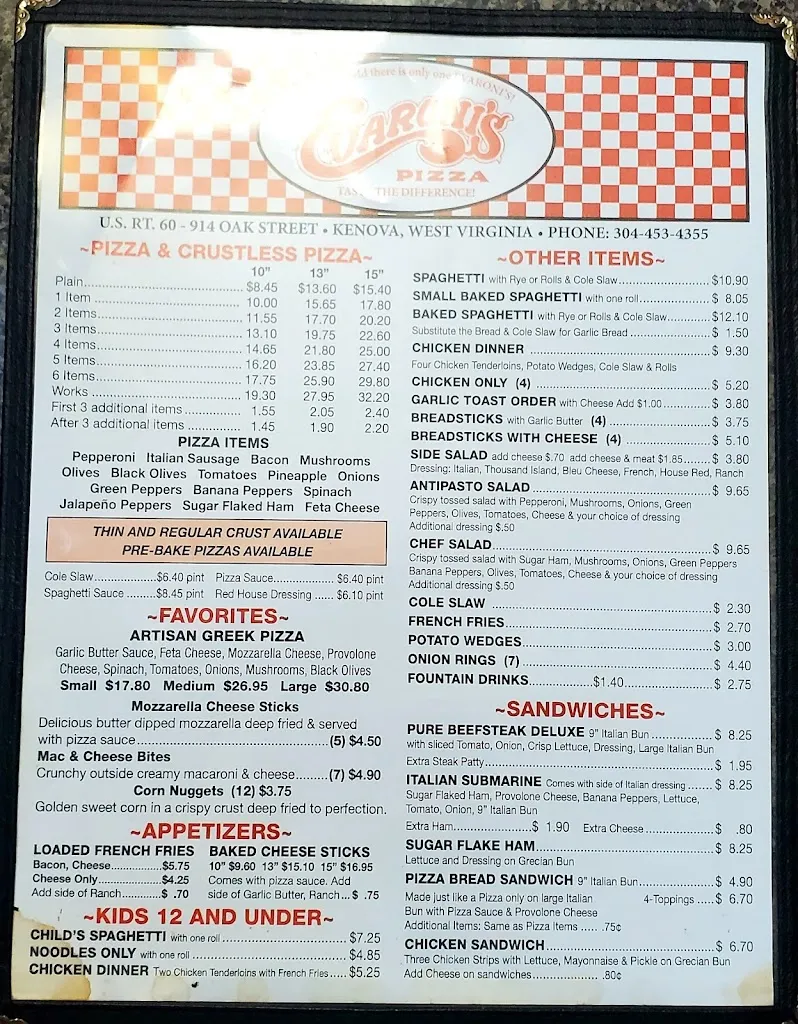 Menu_Evaroni's Pizza_Kenova, WV_image_old_1