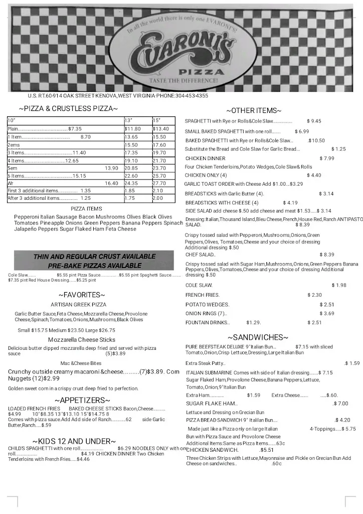 Menu_Evaroni's Pizza_Kenova, WV_image_old_2