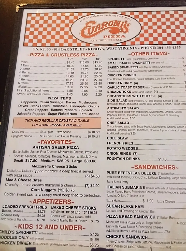 Menu_Evaroni's Pizza_Kenova, WV_image_old_3