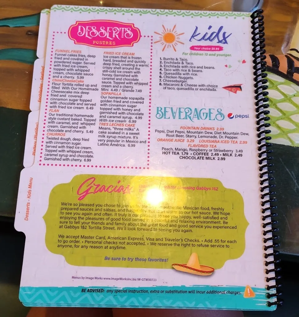 Menu_Gabby's 152 Tortilla Street_Lavalette, WV_image_old_2