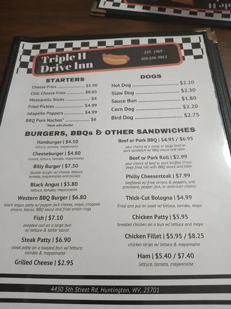 Menu_Triple H Drive Inn_Huntington, WV_image_old_1