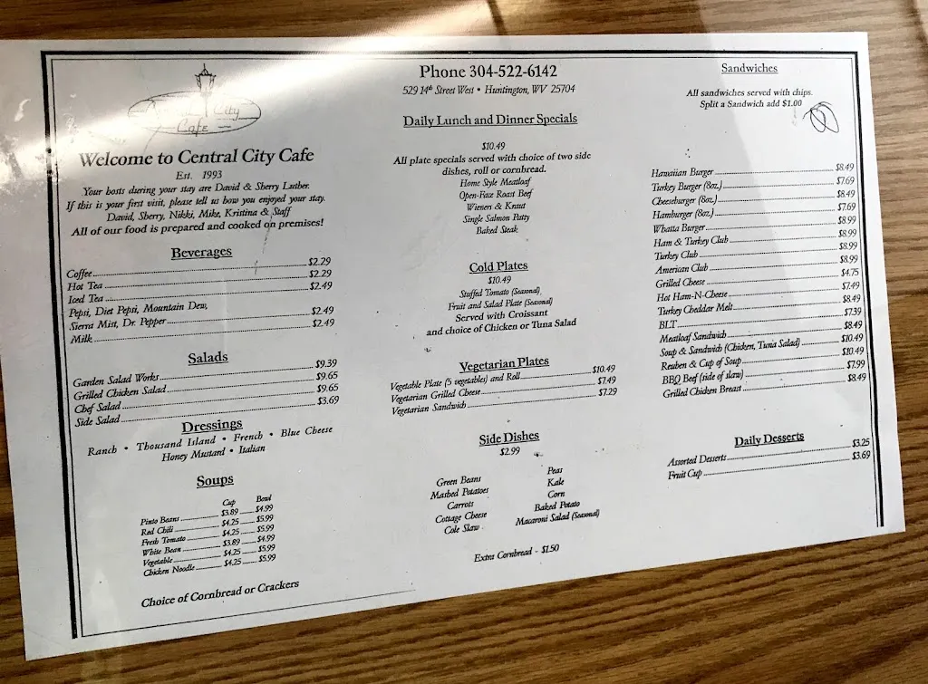 Menu_Central City Cafe_Huntington, WV_image_old_1