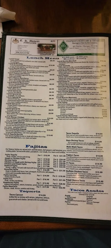 Menu_Tequila Grill_Huntington, WV_image_old_2