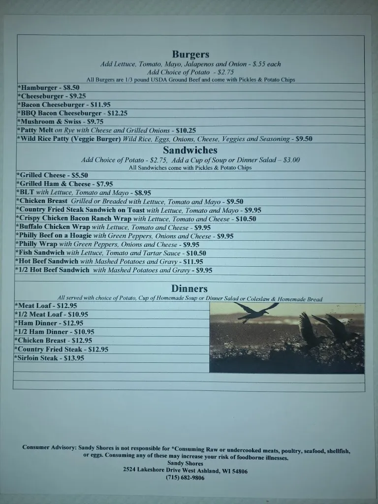 Menu_Sandy Shores Cafe_Ashland, WI_image_old_3