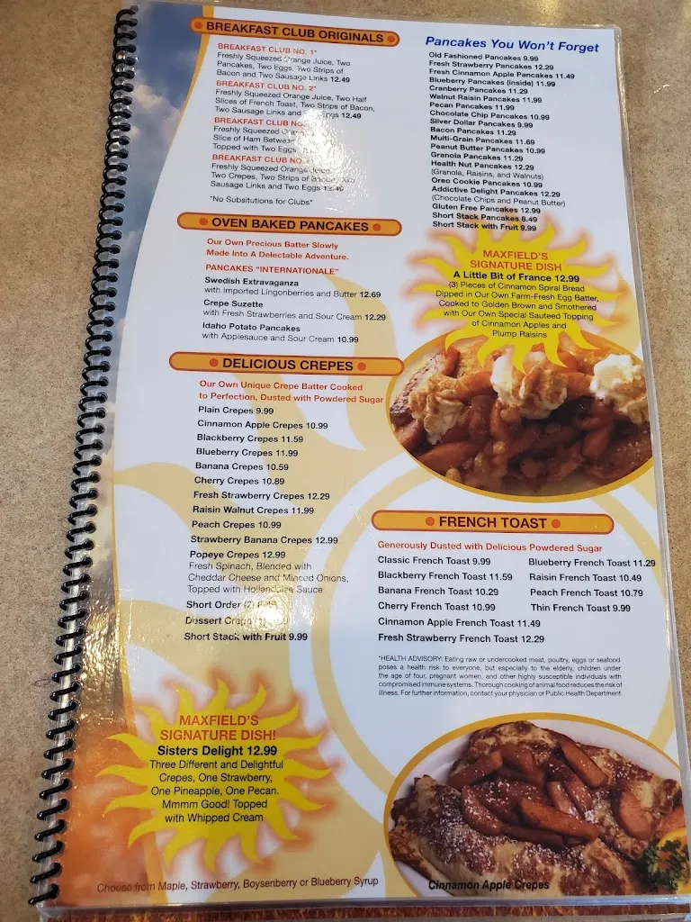 Menu_Maxfield's Pancake House_Bayside, WI_image_old_1