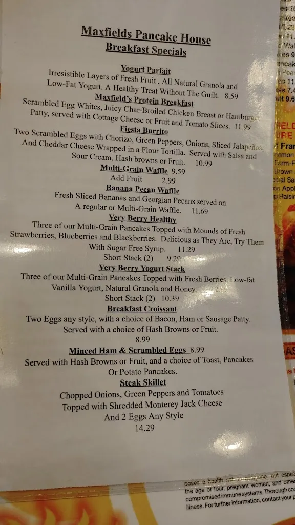 Menu_Maxfield's Pancake House_Bayside, WI_image_old_2