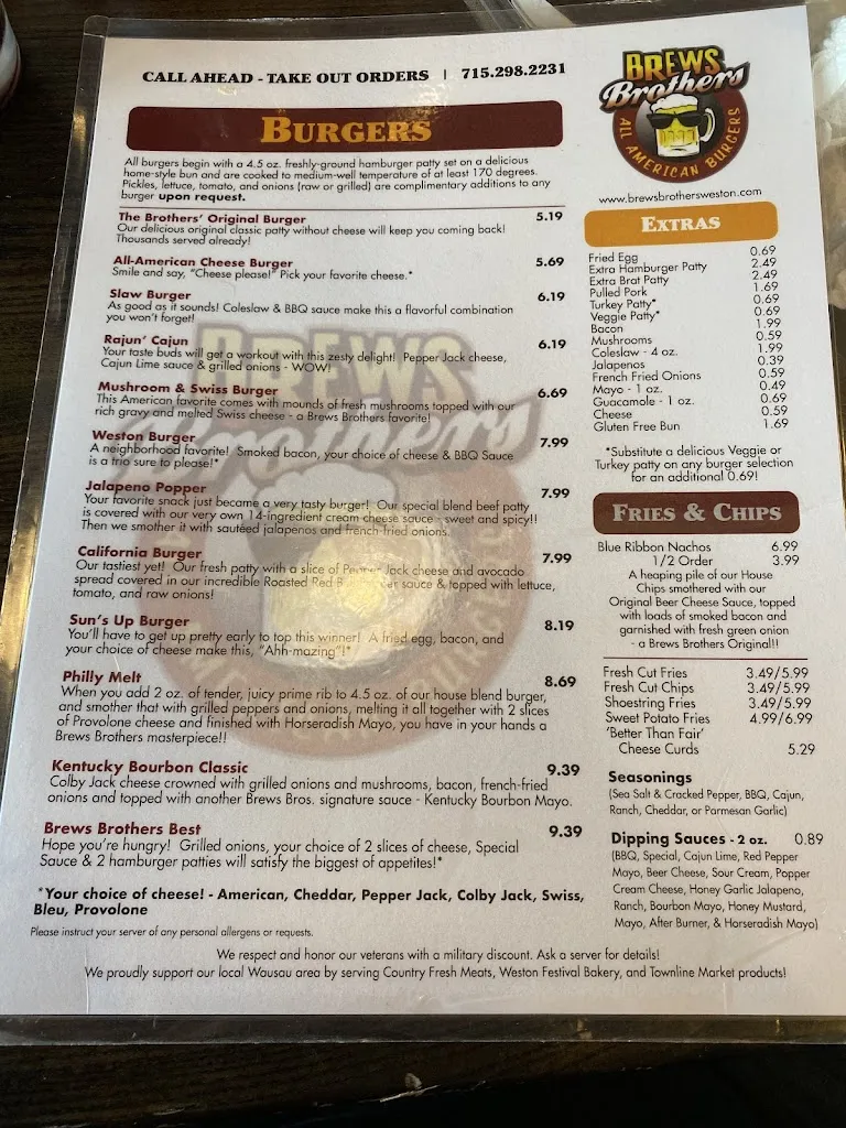 Menu_Brews Brothers Pub_Weston, WI_image_old_1
