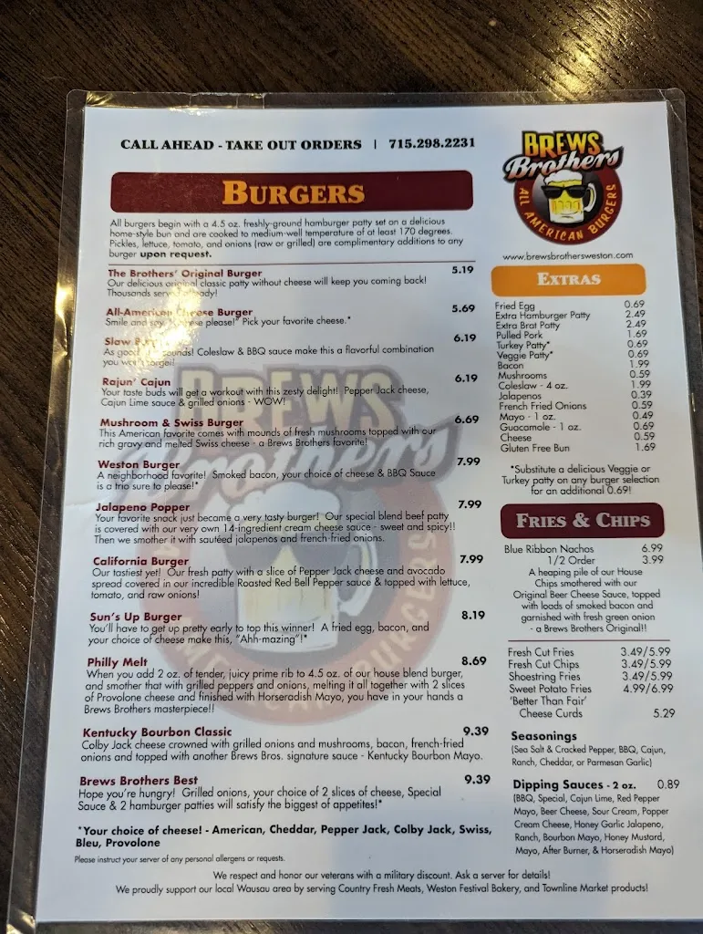 Menu_Brews Brothers Pub_Weston, WI_image_old_2