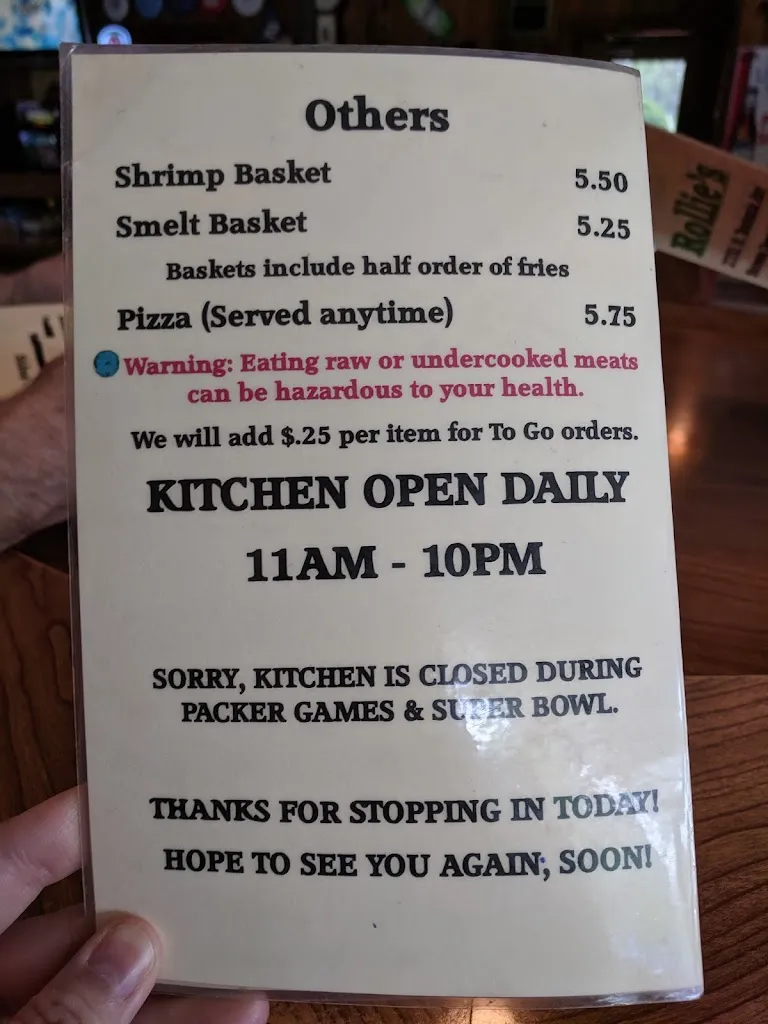Menu_Rollie's Tavern_Brown Deer, WI_image_old_1