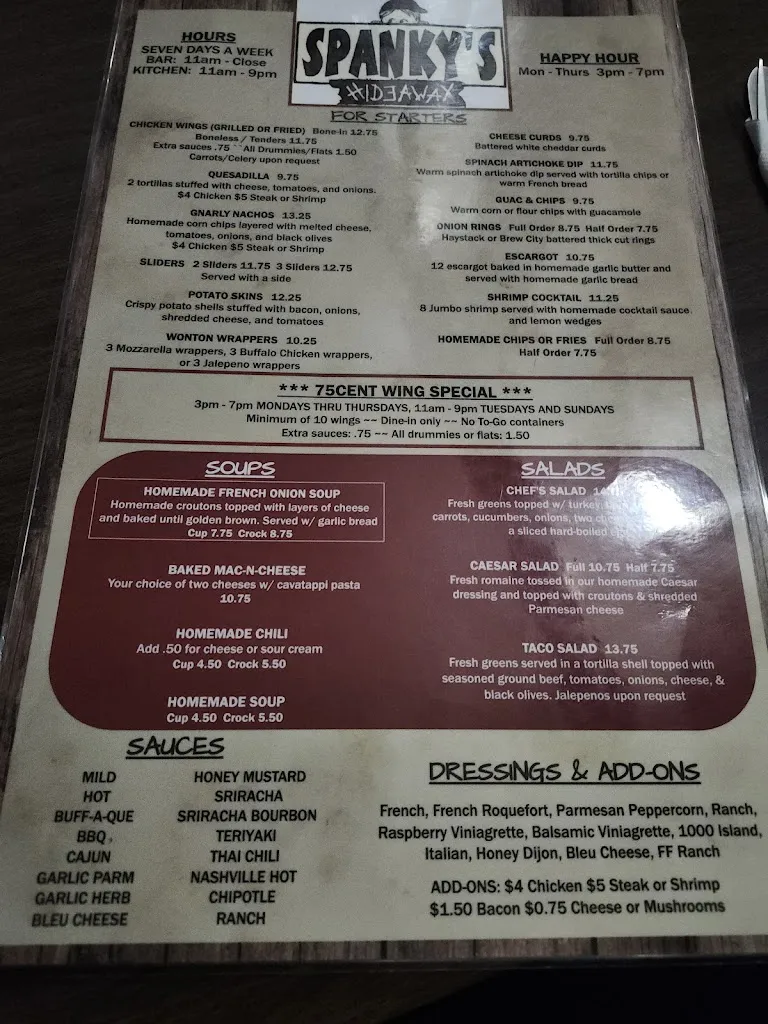 Menu_Spanky's Hideaway_Mequon, WI_image_old_1
