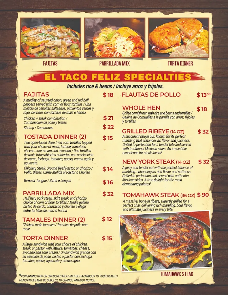 Menu_El Taco Feliz Restaurant_Butler, WI_image_old_1