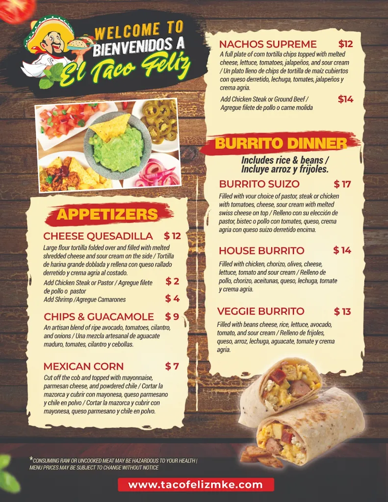 Menu_El Taco Feliz Restaurant_Butler, WI_image_old_2