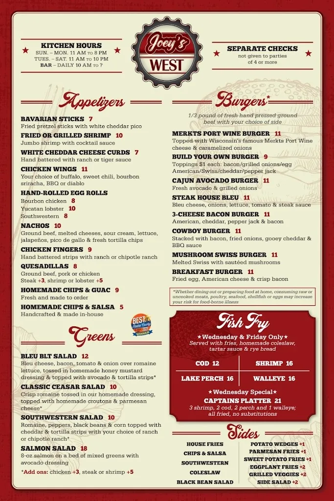 Menu_Joey's West_Franksville, WI_image_old_1