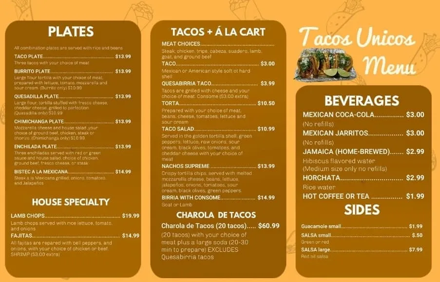 Menu_Los Tacos Unicos_Caledonia, WI_image_old_1