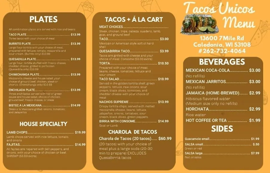 Menu_Los Tacos Unicos_Caledonia, WI_image_old_2