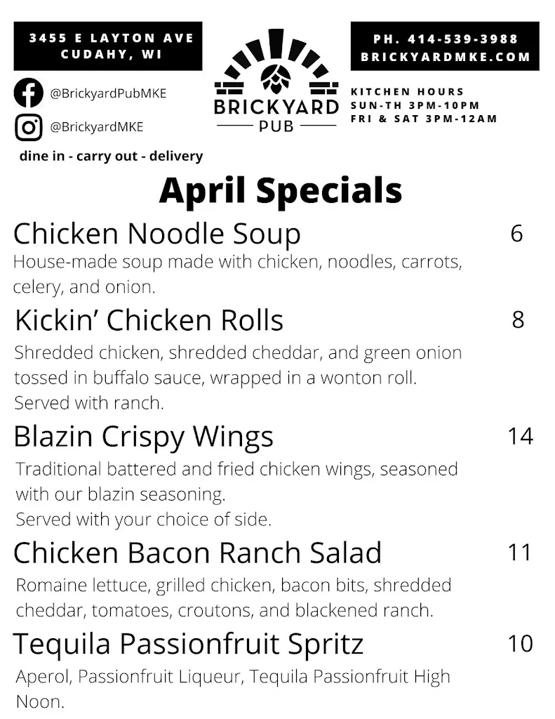 Menu_Brickyard Pub & Beer Garden_Cudahy, WI_image_old_2