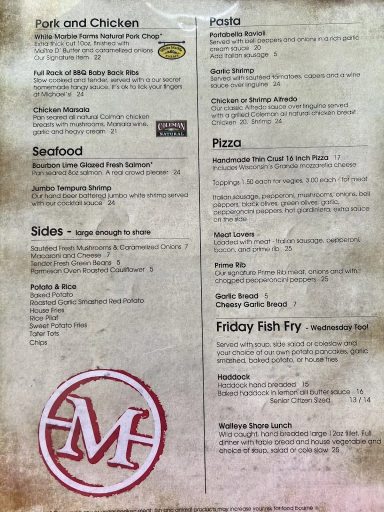 Menu_Michael's On The Lake_Kansasville, WI_image_old_3