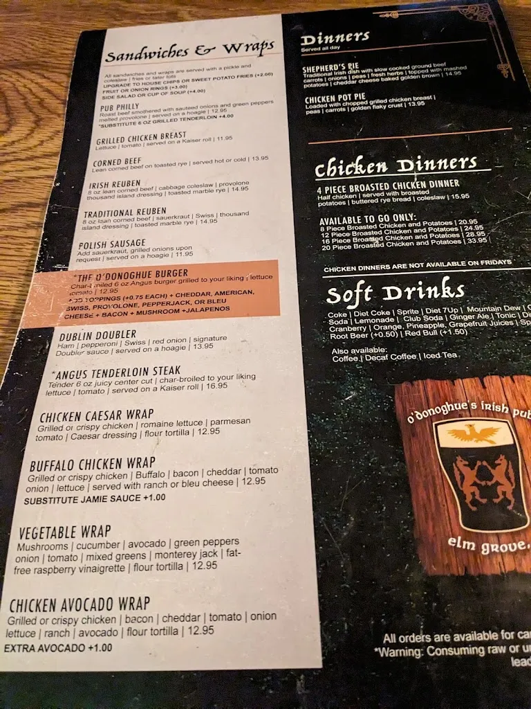 Menu_O'Donoghue's Irish Pub_Elm Grove, WI_image_old_1