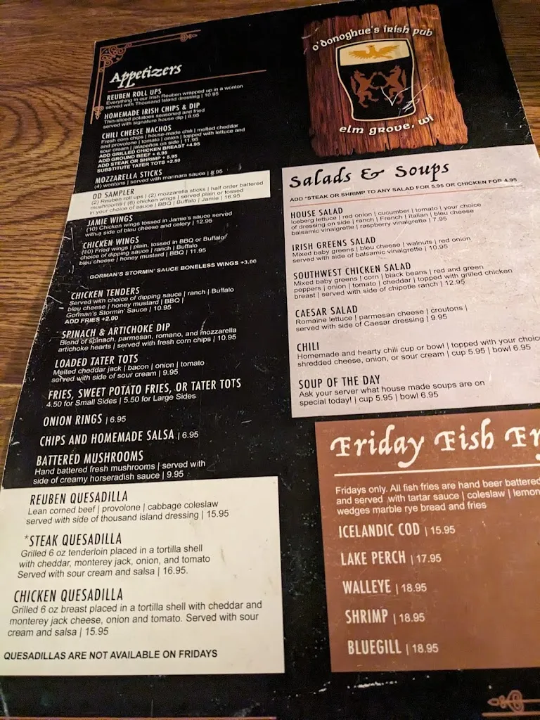 Menu_O'Donoghue's Irish Pub_Elm Grove, WI_image_old_2