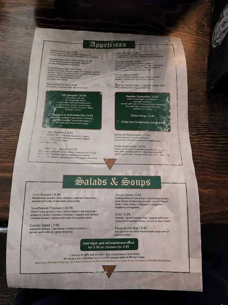 Menu_O'Donoghue's Irish Pub_Elm Grove, WI_image_old_3