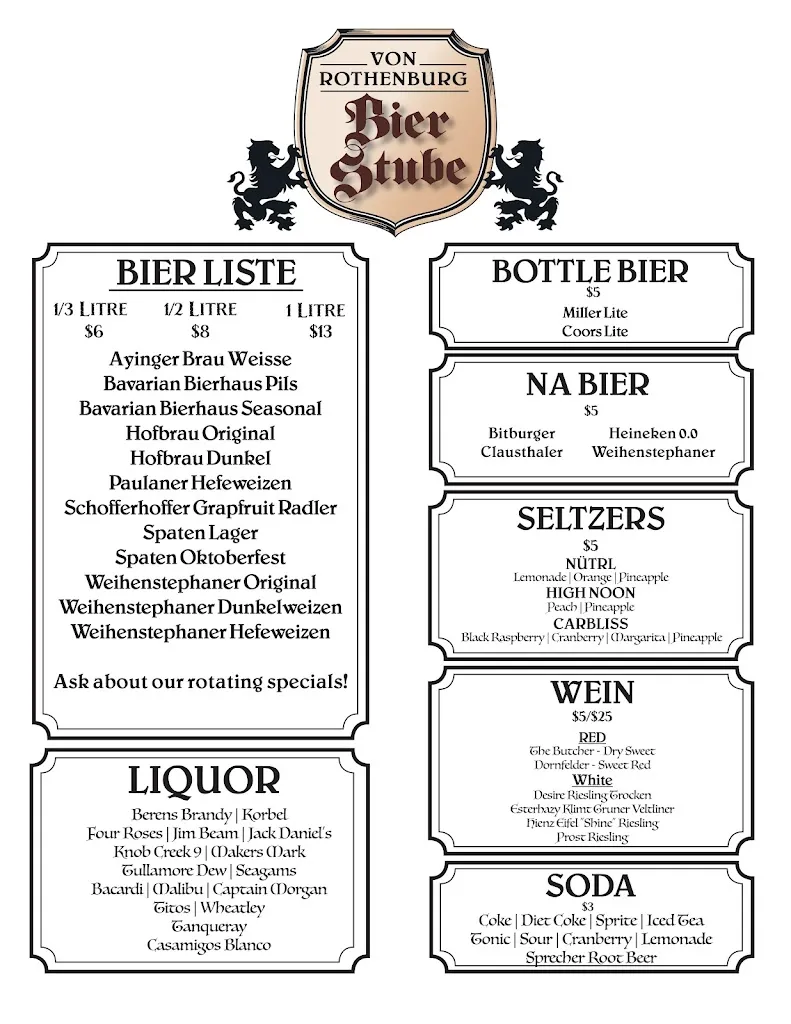 Menu_Von Rothenburg Bier Stube_Germantown, WI_image_old_3