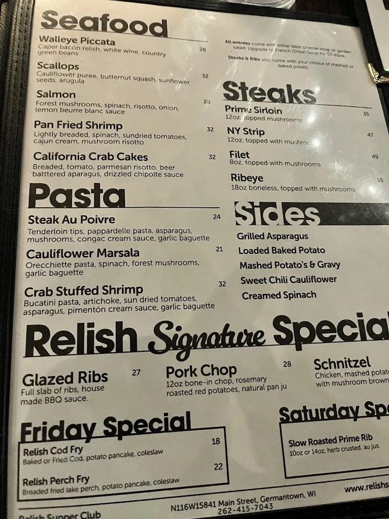 Menu_Relish Supper Club_Germantown, WI_image_old_1