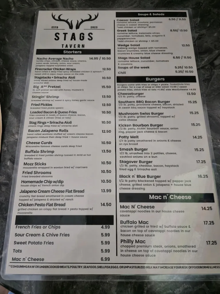 Menu_STAGS Tavern_Germantown, WI_image_old_3