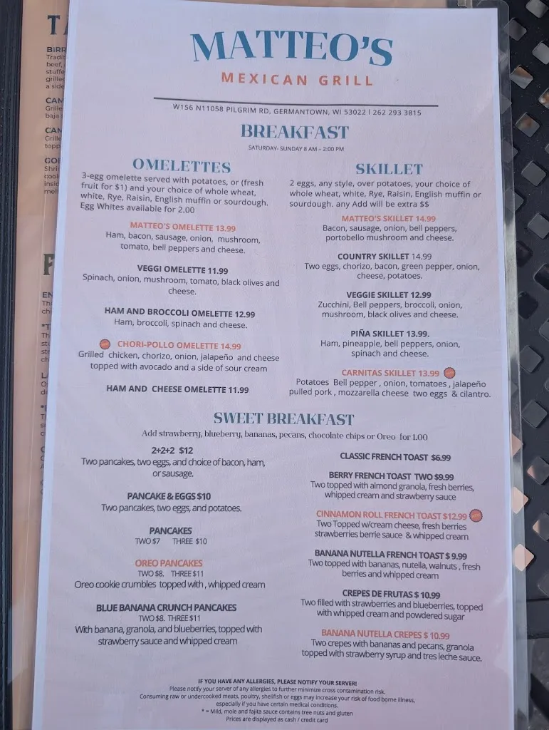 Menu_Matteo's Mexican Grill_Germantown, WI_image_old_1