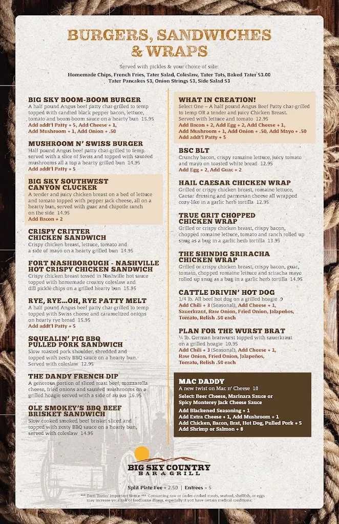 Menu_Big Sky Country Bar & Grill_Germantown, WI_image_old_2