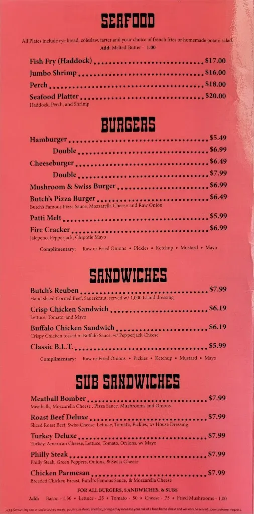Menu_Butch's Pizza, Inc. Kimberly_Kimberly, WI_image_old_2