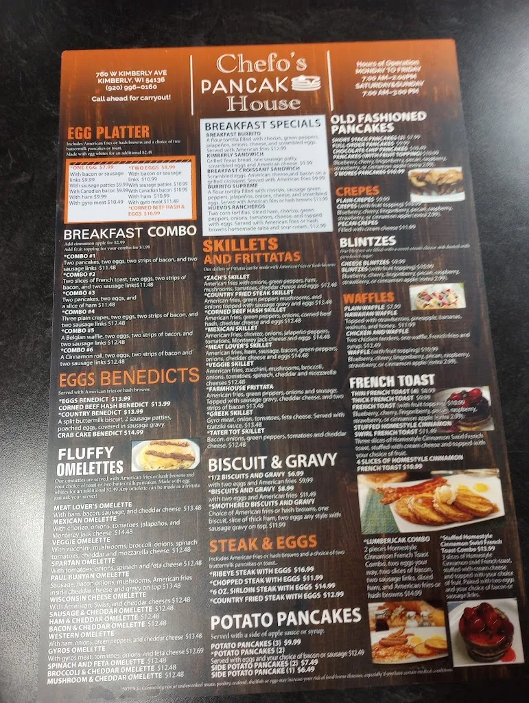 Menu_Chefo's Pancake House_Kimberly, WI_image_old_2