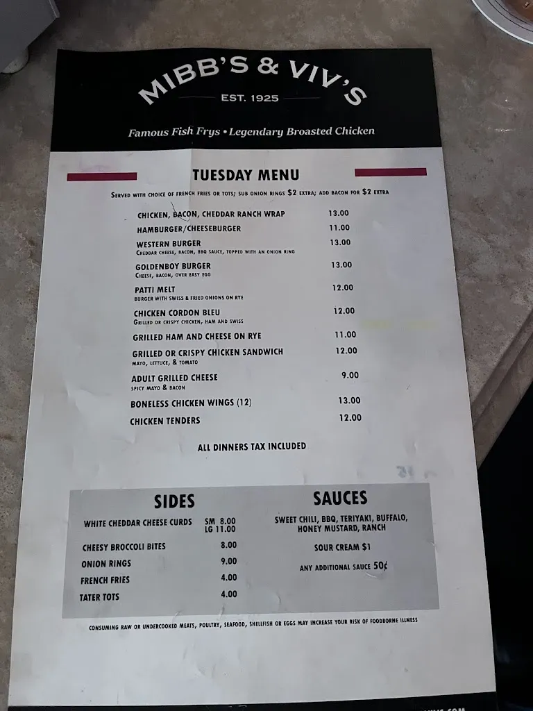 Menu_Mibb's & Viv's_Lannon, WI_image_old_1
