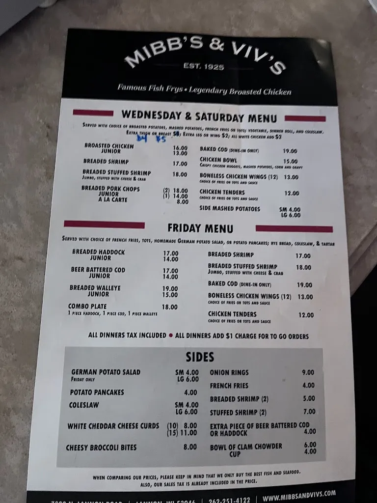 Menu_Mibb's & Viv's_Lannon, WI_image_old_2