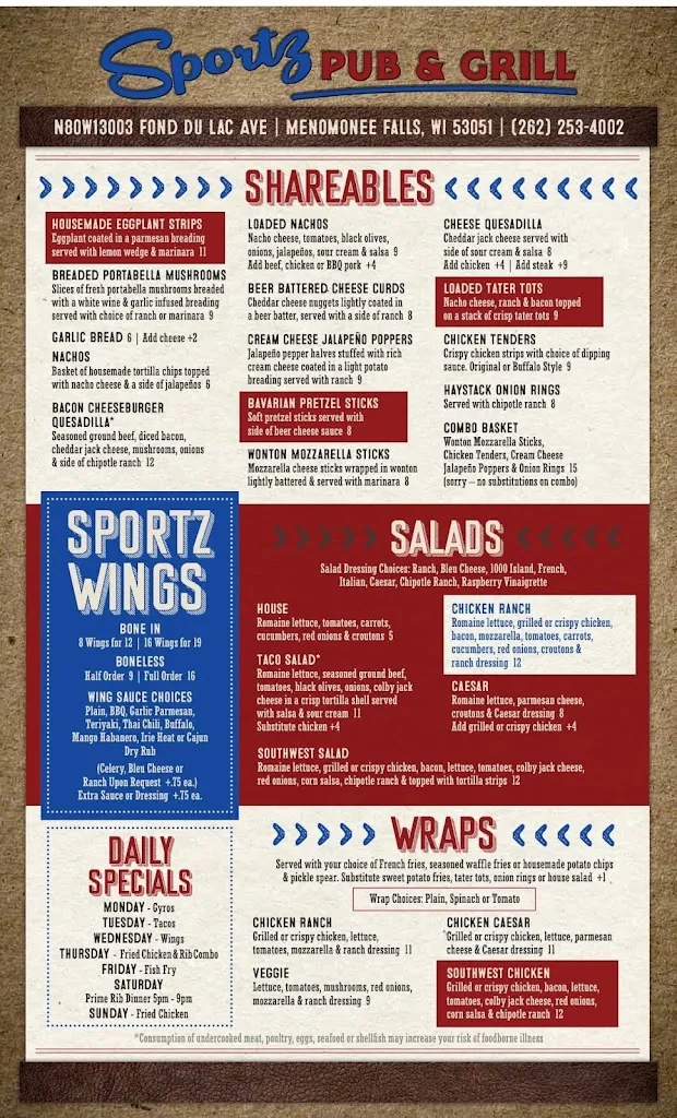 Menu_Sportz Pub and Grill_Menomonee Falls, WI_image_old_2