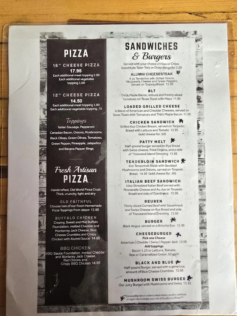 Menu_The Alumni Club Tavern & Eatery_Appleton Ave, Menomonee_image_old_1