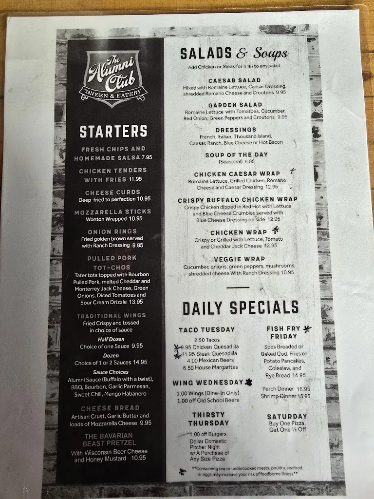 Menu_The Alumni Club Tavern & Eatery_Appleton Ave, Menomonee_image_old_2