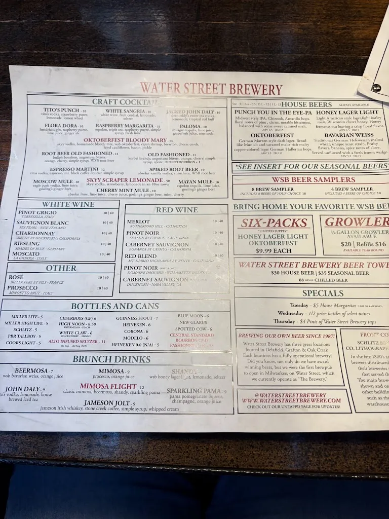 Menu_Water Street Brewery Oak Creek_Oak Creek, WI_image_old_1