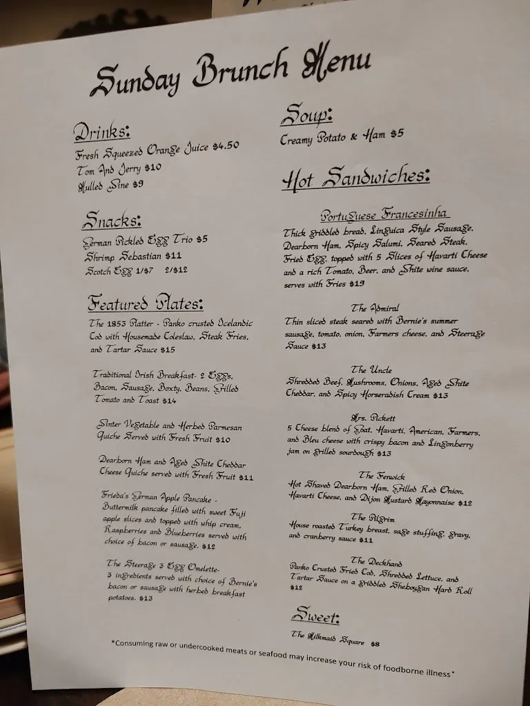 Menu_The Steerage Dining Saloon_Port Washington, WI_image_old_1