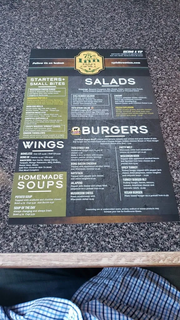 Menu_75th Street Inn_Salem Lakes, WI_image_old_2