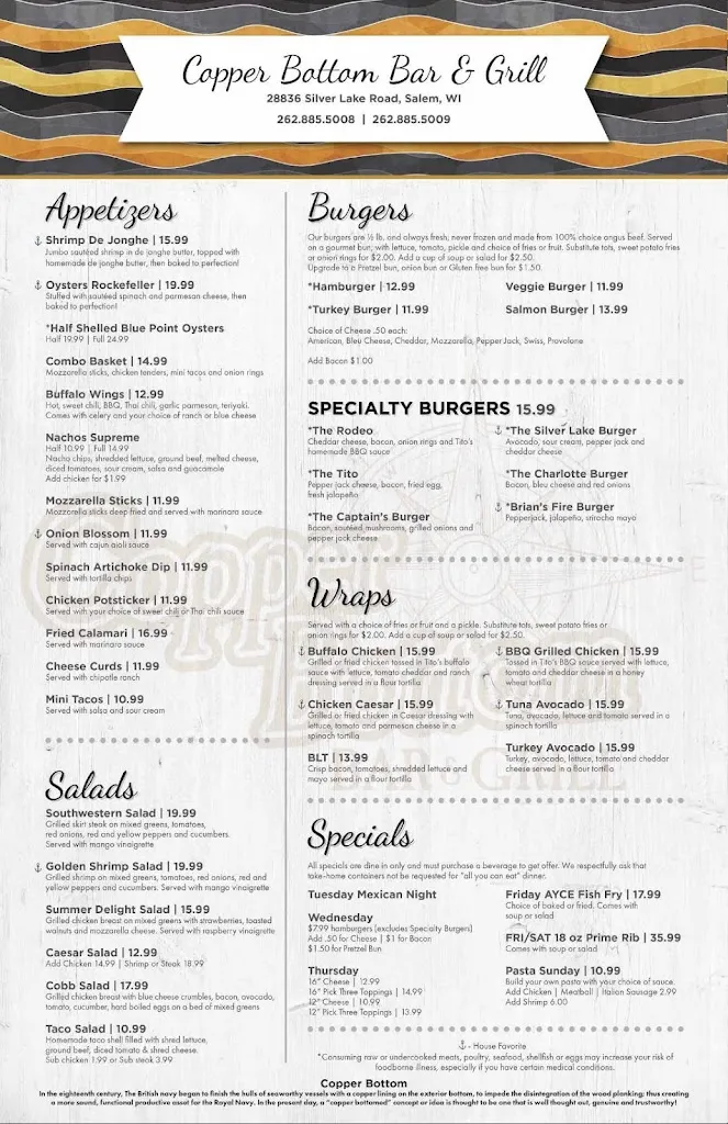 Menu_Copper Bottom Bar and Grill_Salem Lakes, WI_image_old_2