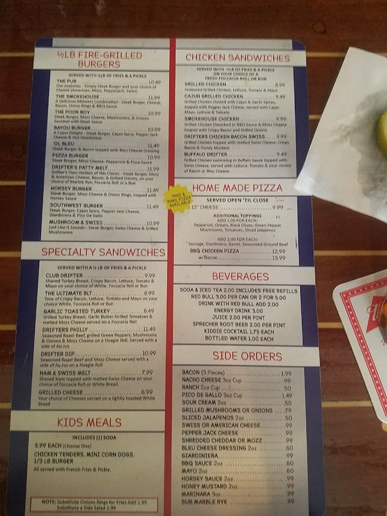 Menu_Drifters Bar & Grill_Salem Lakes, WI_image_old_1