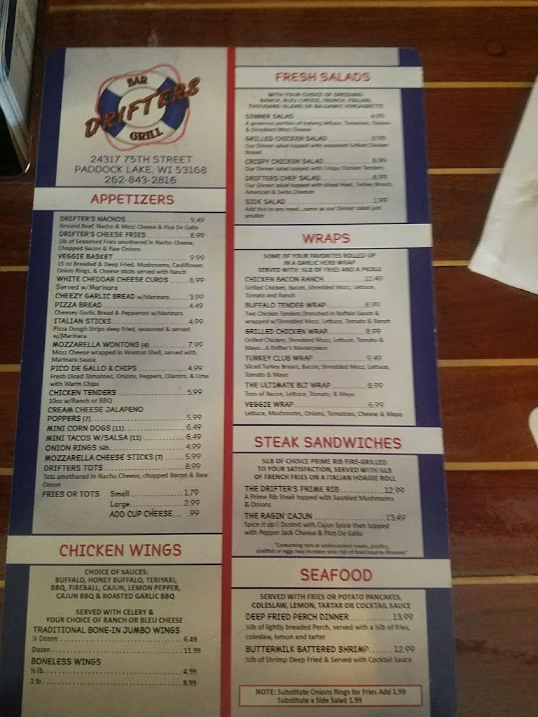 Menu_Drifters Bar & Grill_Salem Lakes, WI_image_old_2