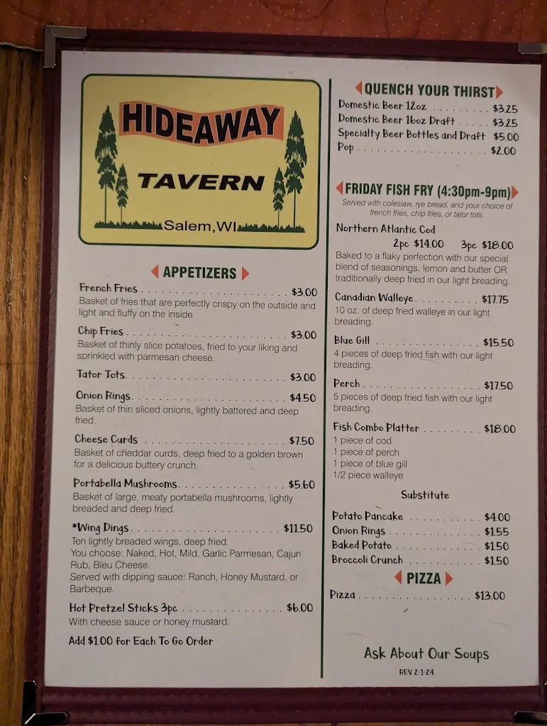 Menu_Hideaway_Salem Lakes, WI_image_old_2
