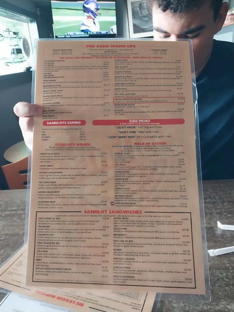 Menu_The Sandlots of Salem Lakes | Burgers, Brew and Baseball_Salem Lakes, WI_image_old_1