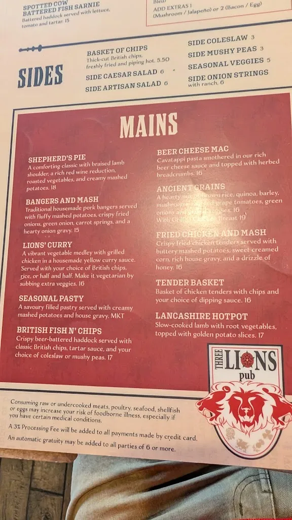 Menu_Three Lions Pub_Shorewood, WI_image_old_1