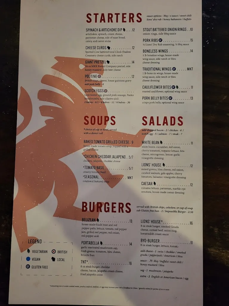 Menu_Three Lions Pub_Shorewood, WI_image_old_2