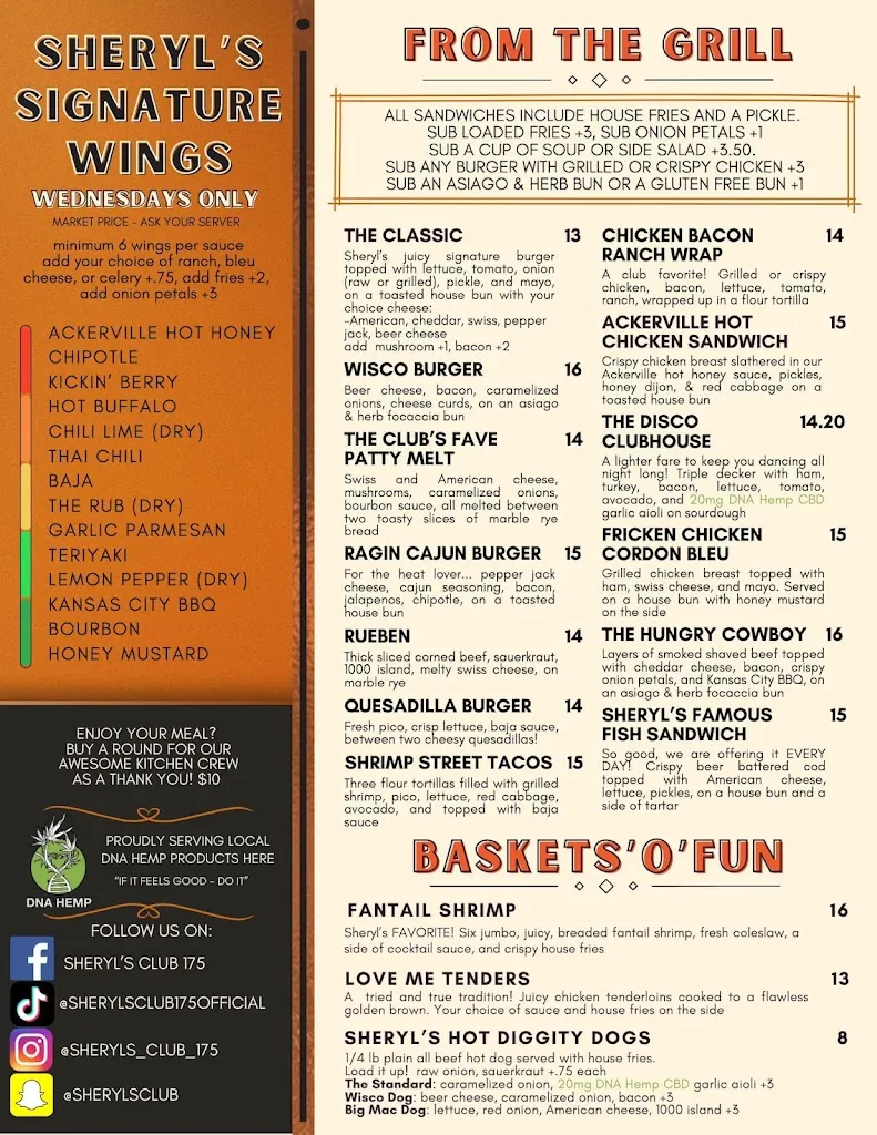Menu_Sheryl's Club 175_Slinger, WI_image_old_1